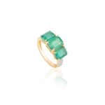 18K Solid Gold Trillion Emerald Diamond Wedding Ring - Image 3