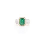 14K Solid Gold Rare Emerald Diamond Solitaire Ring