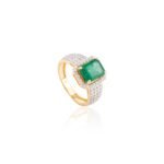 14K Solid Gold Rare Emerald Diamond Solitaire Ring - Image 3