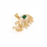 14K Solid Gold Majestic Elephant Emerald Diamond Pendant - 图片 4