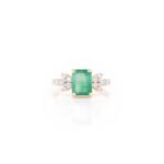 14K Solid Gold Emerald Diamond Wedding Ring