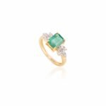 14K Solid Gold Emerald Diamond Wedding Ring - Image 3