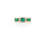 14K Solid Gold Emerald Diamond Halo Trinity Ring
