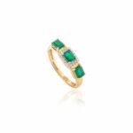 14K Solid Gold Emerald Diamond Halo Trinity Ring - Image 3