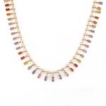 18k Solid Gold Multi Sapphire Choker Necklace - Image 4