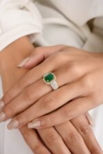 14K Solid Gold Rare Emerald Diamond Solitaire Ring - Image 4