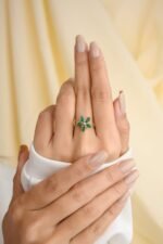 14K Solid Gold Emerald Handmade Floral Ring - Image 2