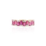 14K Solid Gold Ruby Diamond Half Eternity Band
