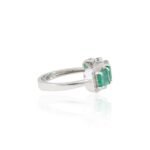 14K Solid Gold Emerald Diamond Three Stone Ring - Image 3