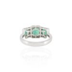 14K Solid Gold Emerald Diamond Three Stone Ring - Image 4