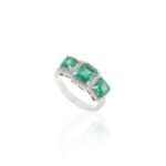 14K Solid Gold Emerald Diamond Three Stone Ring - Image 5