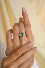 14K Solid Gold Emerald Diamond Wedding Ring - Image 5