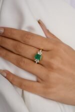 14K Solid Gold Emerald Diamond Wedding Ring - Image 6