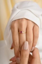18K Solid Gold Genuine Ruby Diamond Engagement Ring - 图片 4