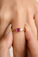 18K Solid Gold Genuine Ruby Diamond Engagement Ring - 图片 2