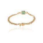 18k Solid Gold Emerald & Diamond Curb Chain Bracelet - 图片 5