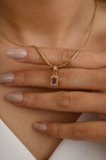 14K Solid Gold Ruby Halo Diamond Pendant - 图片 6