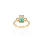 18K Solid Gold Emerald & Diamond Three Stone Ring - Image 6