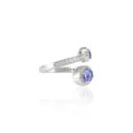 18K Solid Gold Tanzanite Diamond Bypass Ring - Image 3