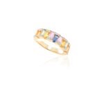 14K Solid Gold Multi Sapphire Diamond Half Eternity Band - 图片 2