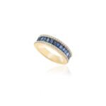 14K Solid Gold Blue Sapphire Diamond Stacking Ring - 图片 2