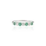 14K Solid Gold Emerald Diamond Half Eternity Band