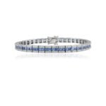 14K Solid Gold Blue Sapphire Diamond Tennis Bracelet