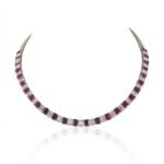 18k Solid Gold Ruby Diamond Tennis Necklace