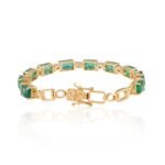18K Solid Gold Octagon Emerald Diamond Tennis Bracelet - 图片 5
