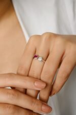 14K Solid Gold Heart Diamond & Oval Ruby Toi et Moi Ring - Image 6