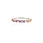 14K Solid Gold Multi Sapphire Half Eternity Band