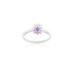 18K Solid Gold Ruby Blue Sapphire Flower Shape Ring - 图片 6