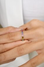 14K Solid Gold Multi Sapphire Half Eternity Band - Image 2