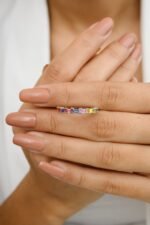 14K Solid Gold Multi Sapphire Half Eternity Band - Image 3