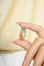 18K Solid Gold 6.54 CTW Multi Sapphire Eternity Band Ring - 图片 3