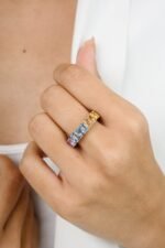 18K Solid Gold 6.54 CTW Multi Sapphire Eternity Band Ring - 图片 4