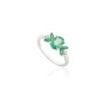 14K Solid Gold Emerald Flower Shape Ring - 图片 3