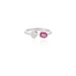 14K Solid Gold Heart Diamond & Oval Ruby Toi et Moi Ring