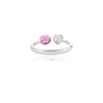 14K Solid Gold Heart Diamond & Oval Ruby Toi et Moi Ring - Image 5