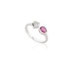 14K Solid Gold Heart Diamond & Oval Ruby Toi et Moi Ring - Image 7