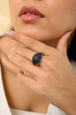 14K Solid Gold Blue Sapphire Cluster Ring - 图片 5
