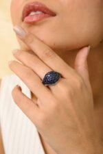 14K Solid Gold Blue Sapphire Cluster Ring - 图片 2