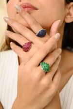 14K Solid Gold Blue Sapphire Cluster Ring - 图片 8