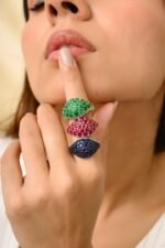 14K Solid Gold Blue Sapphire Cluster Ring - 图片 6