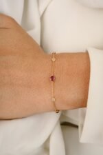 14K Solid Gold Ruby Diamond Chain Bracelet - 图片 4