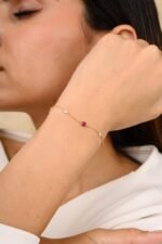 14K Solid Gold Ruby Diamond Chain Bracelet - 图片 2