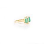 14K Solid Gold Three Stone Emerald Diamond Ring - Image 6