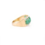 18K Solid Gold Five Stone Emerald Diamond Engagement Band Ring - 图片 4