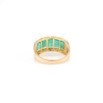 18K Solid Gold Five Stone Emerald Diamond Engagement Band Ring - 图片 6
