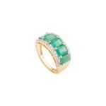 18K Solid Gold Five Stone Emerald Diamond Engagement Band Ring - 图片 3